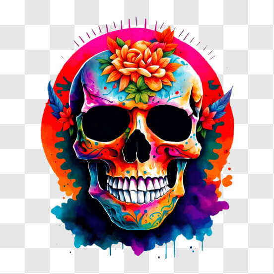 Colorful Sugar Skull with Flowers for Dia de los Muertos