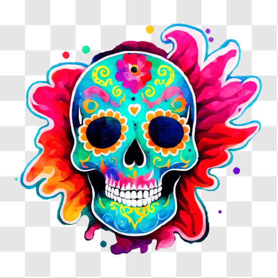 Colorful Sugar Skull for Dia de los Muertos and Holidays