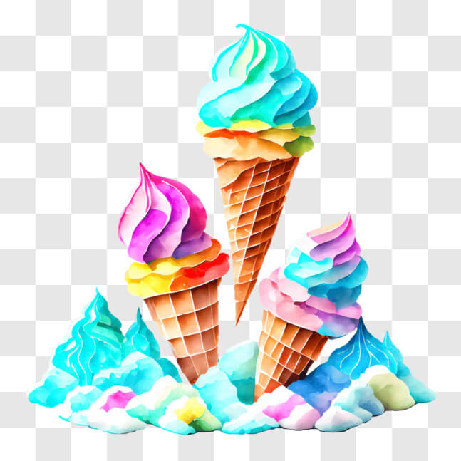 Download Vibrant Floating Ice Cream Cones PNG Online Creative Fabrica