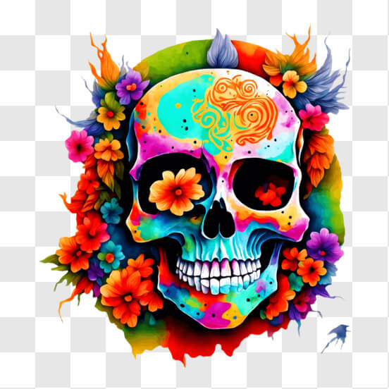 Colorful Day of the Dead Skull with Flowers