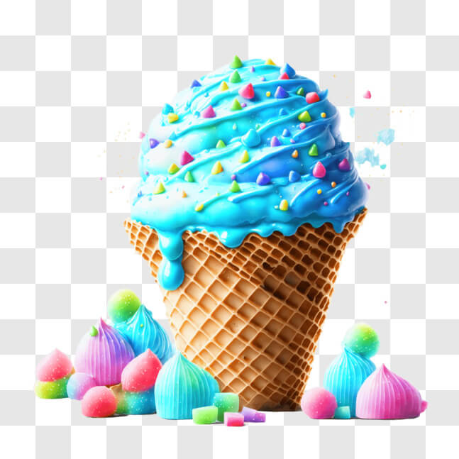Download Summerthemed Ice Cream Cone with Colorful Sprinkles and Candy