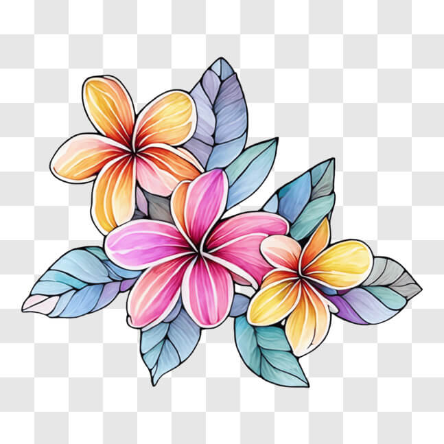 Download Vibrant Plumeria Flowers Drawing: Floral and Fauna Art PNG ...