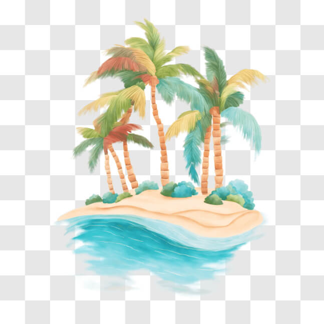 Download Tropical Island with Palm Trees and Small Body of Water PNGs ...