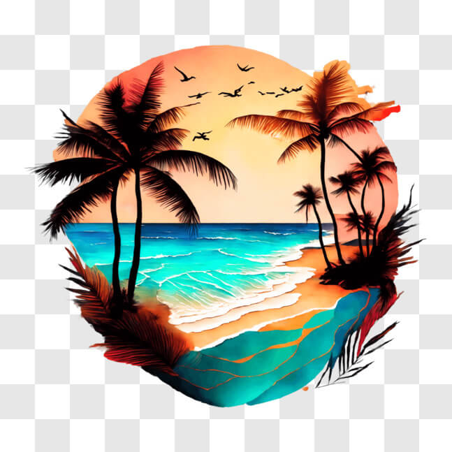 Download Tropical Beach Scene Art Print or Poster PNG Online - Creative ...
