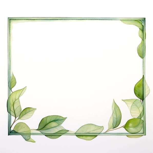Download Watercolor Frame with Green Leaves on White Background ...