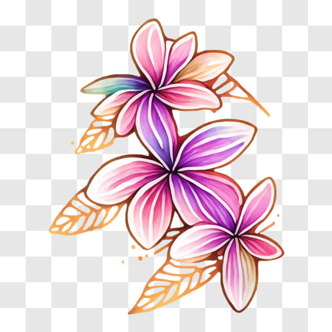 Download Elegant Pink and Purple Flowers with Gold Leaves PNG Online ...