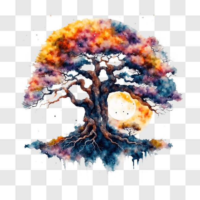 Descarga Pintura Colorida de Árbol con Luna y Estrellas PNGs En Línea ...