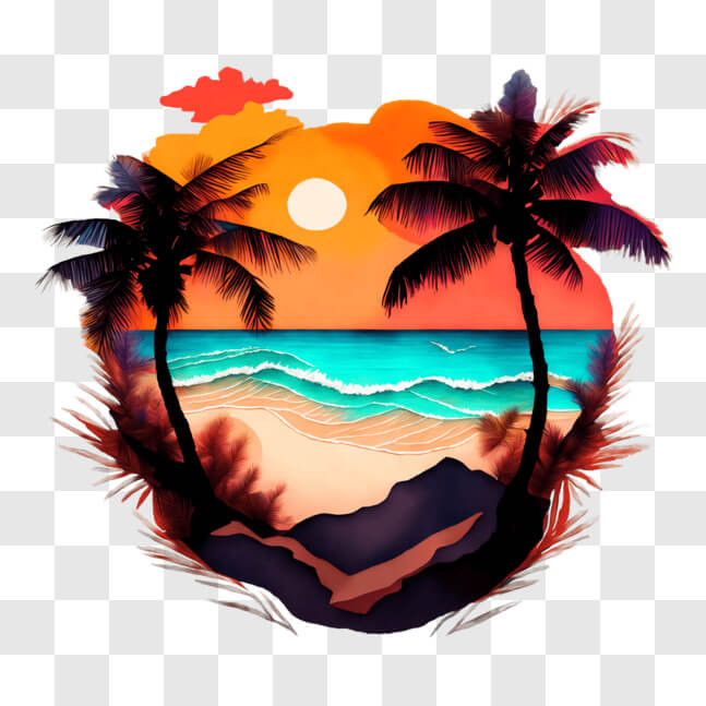 Download Serene Sunset View of Palm Trees on Beach PNG Online ...