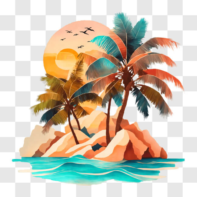 Download Tropical Getaway Sunset with Palm Trees PNG Online - Creative ...