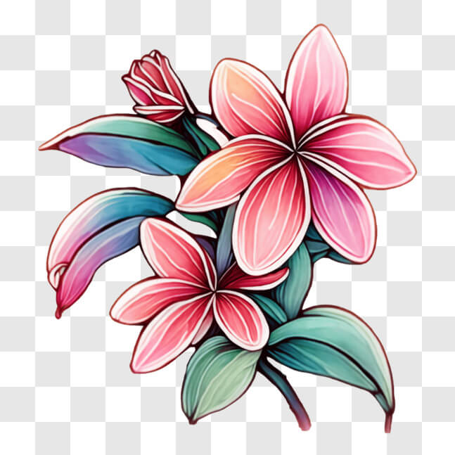 Download Artistic Drawing of Blooming Pink and Purple Flowers PNG ...