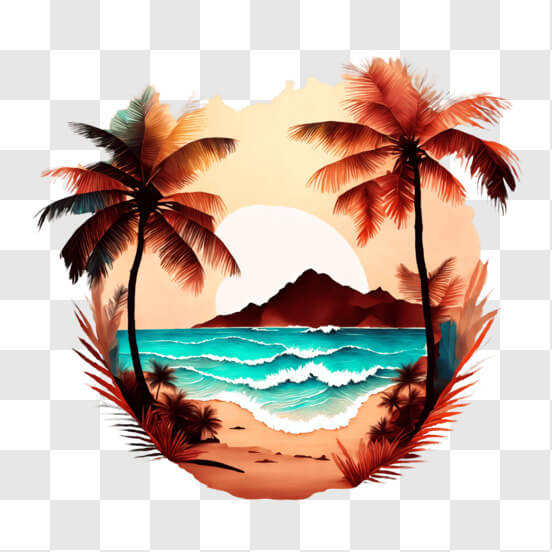 Download Tropical Beach Sunset with Palm Trees PNGs Online - Creative ...