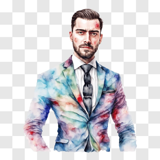 Download Stylish Man in Abstract Watercolor Suit and Tie PNG Online ...
