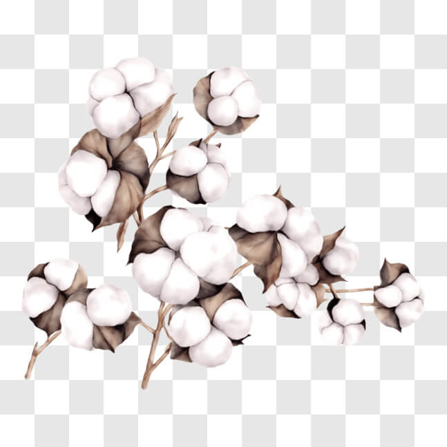 Download Black and White Cotton Plant Image PNG Online - Creative Fabrica