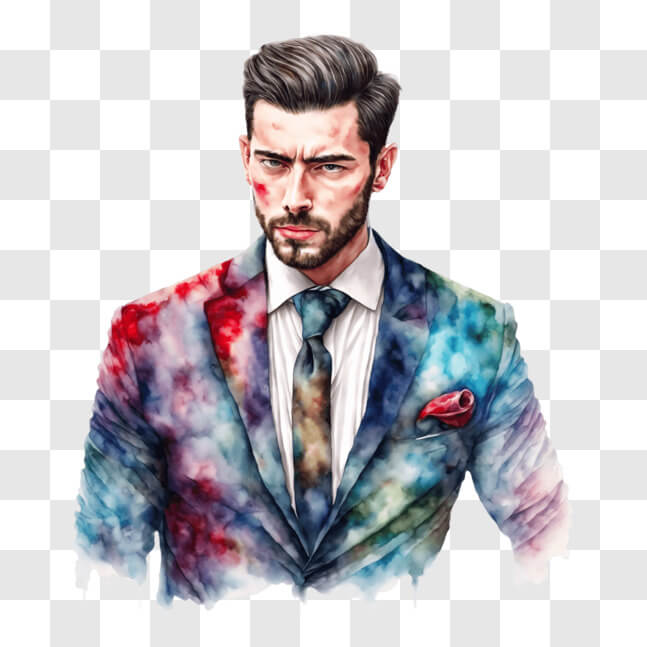 Download Elegant Man with Colorful Paint Splashes on His Face PNG ...