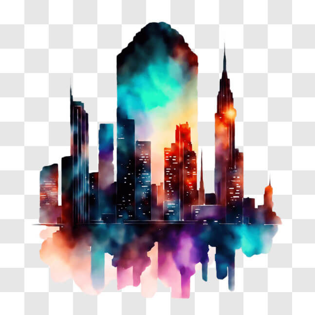 Download City Skyline Watercolor Art Print PNG Online - Creative Fabrica
