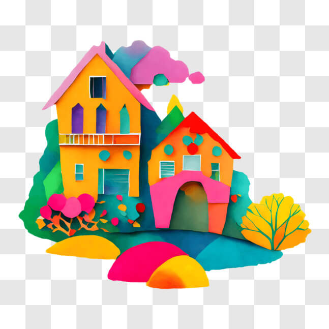 Download Vibrant Paper-cut House in a Picturesque Setting PNG Online ...