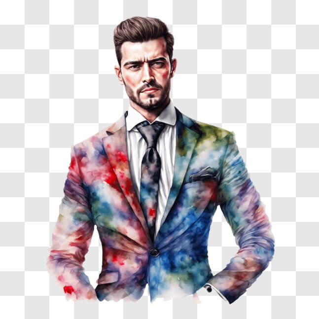 Download Man Wearing Colorful Suit and Tie PNG Online - Creative Fabrica
