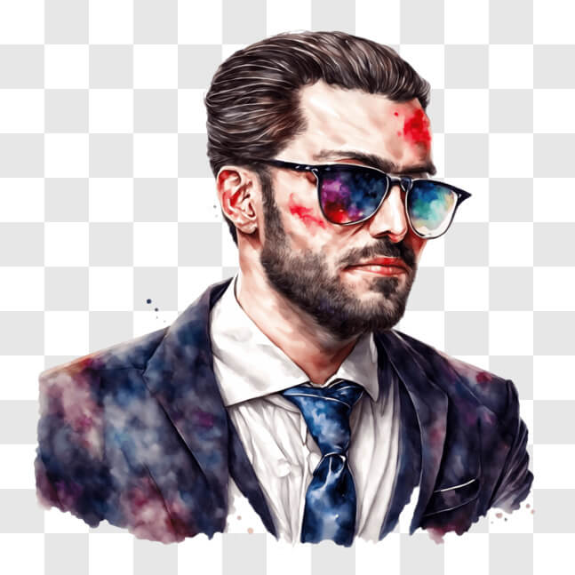 Download Man with sunglasses posing in front of abstract painting PNG ...