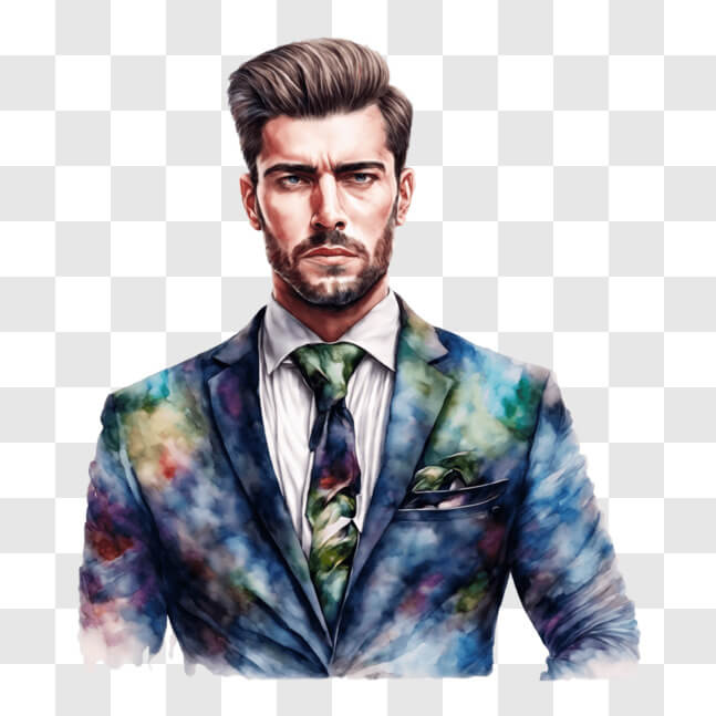 Download Elegant Man in Floral Suit and Tie PNG Online - Creative Fabrica