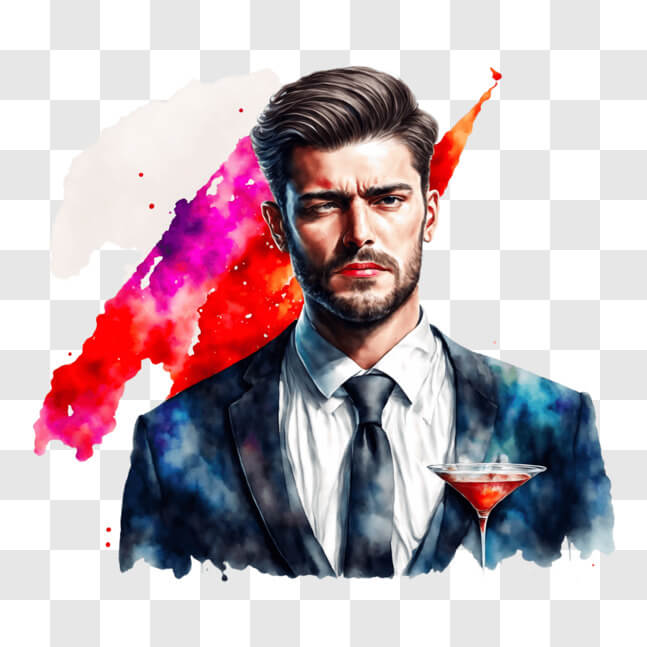 Download Stylish Man with Martini Glass PNG Online - Creative Fabrica