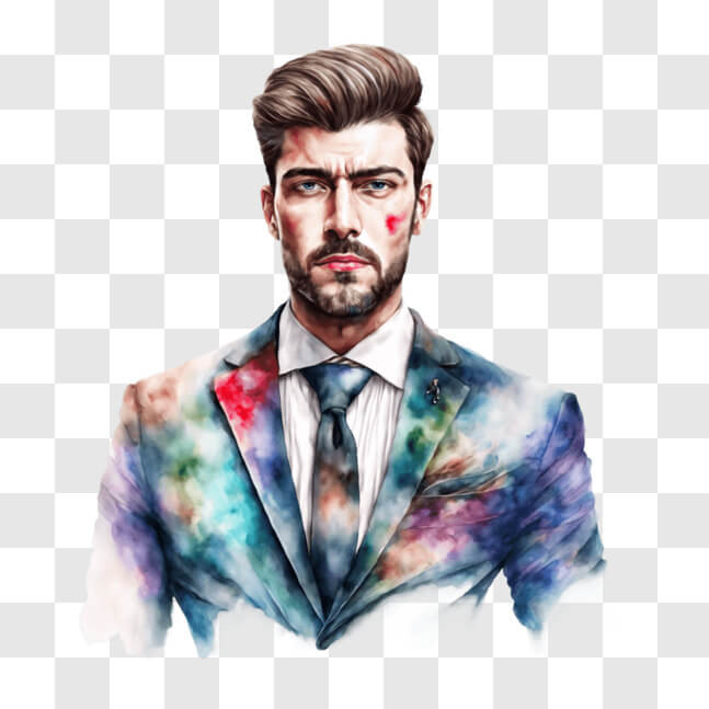 Download Colorfully Decorated Man in Elegant Suit and Tie PNG Online ...