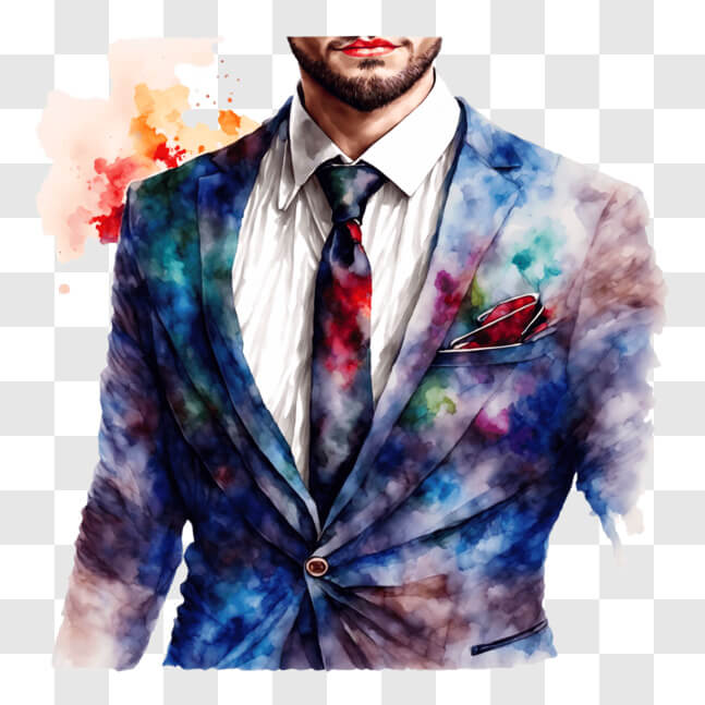Download Elegant Man in Suit with Colorful Watercolor Splashes PNG ...