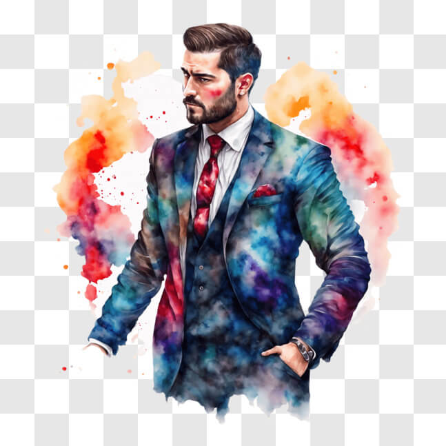 Download Stylish Man in Colorful Suit and Tie PNG Online - Creative Fabrica