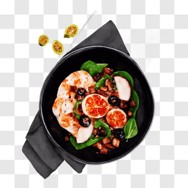 Download Assorted Food in Black Bowl with Grapefruit Slices PNG Online ...
