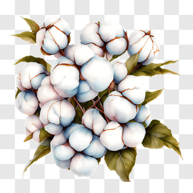 Download Blossoming White Cotton Flowers with Green Leaves PNG Online ...