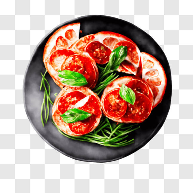 Download Delicious Tomato and Herb Plate PNG Online - Creative Fabrica