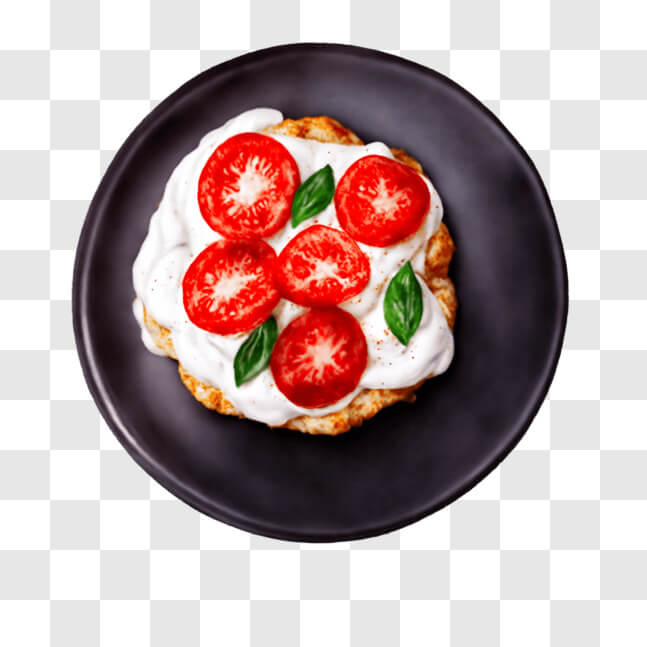 Download Freshly Made Pizza with Tomatoes, Basil, and Whipped Cream PNG ...