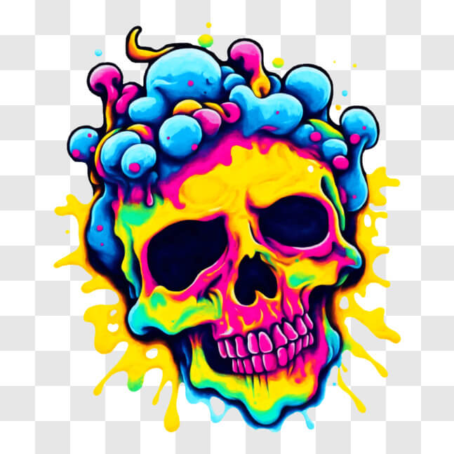 Download Vibrant Skull in Colorful Liquids PNG Online - Creative Fabrica