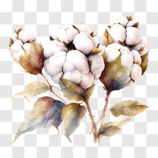 Download Beautiful Painting of Three White Cotton Flowers PNG Online ...