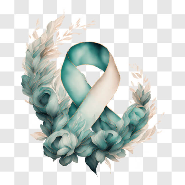 Download Teal Ribbon and Flowers for Cancer Awareness PNGs Online ...