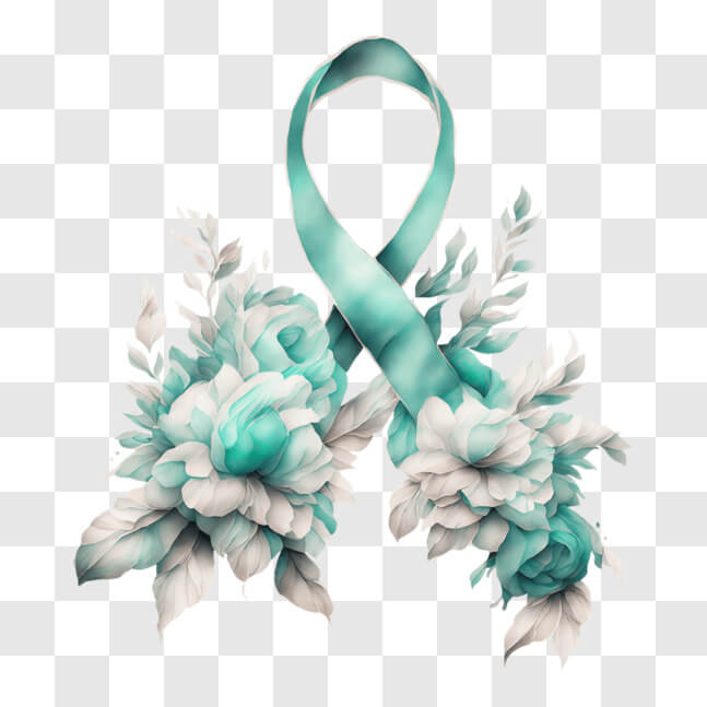 Download Teal Ribbon with White Flowers and Leaves for Cancer Awareness ...