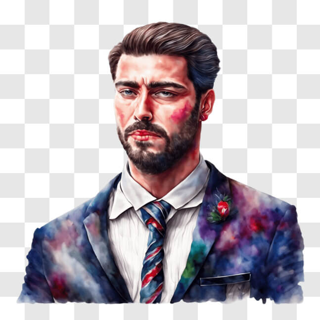 Download Elegant Man with Beard and Red Rose PNG Online - Creative Fabrica