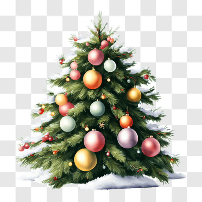 Download Festive Christmas Tree Decorated with Colorful Ornaments PNG ...