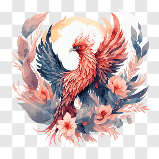 Download Colorful Phoenix Bird on Flowers PNGs Online - Creative Fabrica