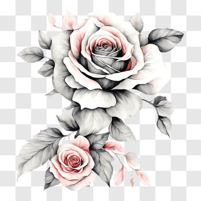 Download Abstract Floral Painting with White and Pink Roses PNGs Online ...