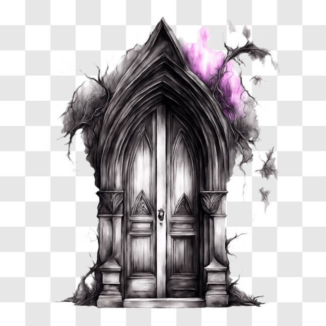 Download Gothic Style Door Drawing with Purple Flowers PNGs Online ...