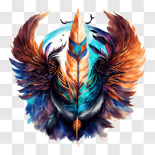 Download Colorful Feather Artwork with Eagle Wings PNG Online ...