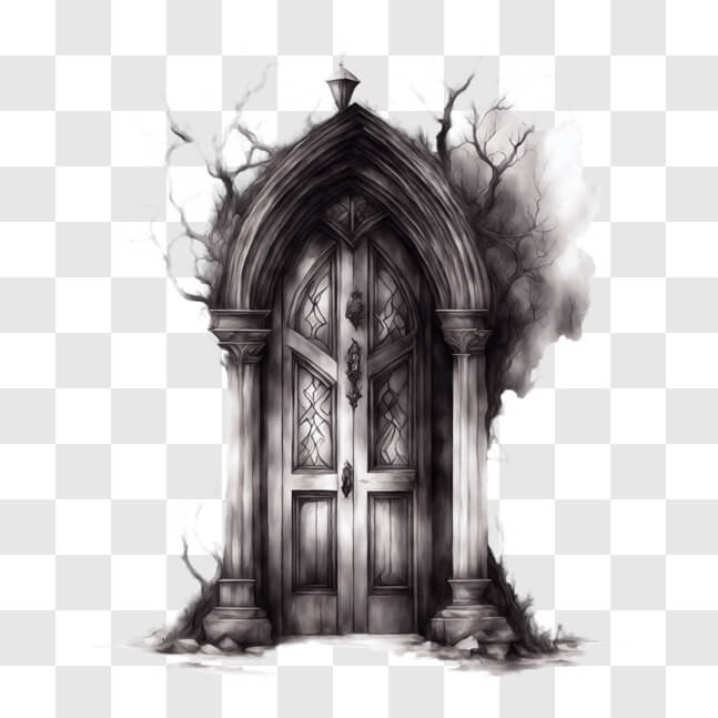 Download Mysterious Gothic Door Drawing in the Forest PNGs Online ...