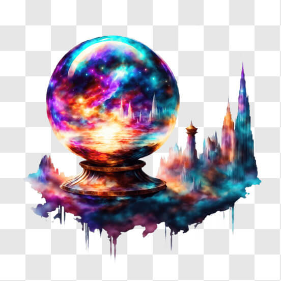 Download Colorful Crystal Ball on Stand - Stock Photo PNG Online