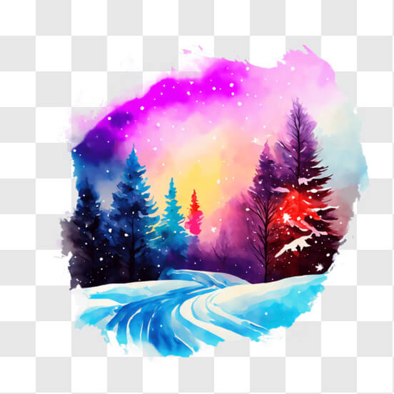 Download Winter Landscape Trees Watercolor Painting with Falling ...