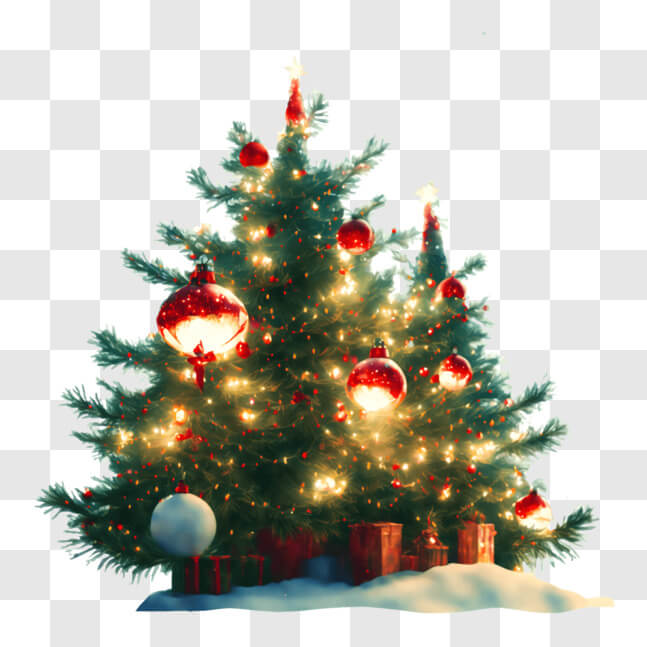 Download Festive Christmas Tree with Ornaments and Lights PNG Online ...