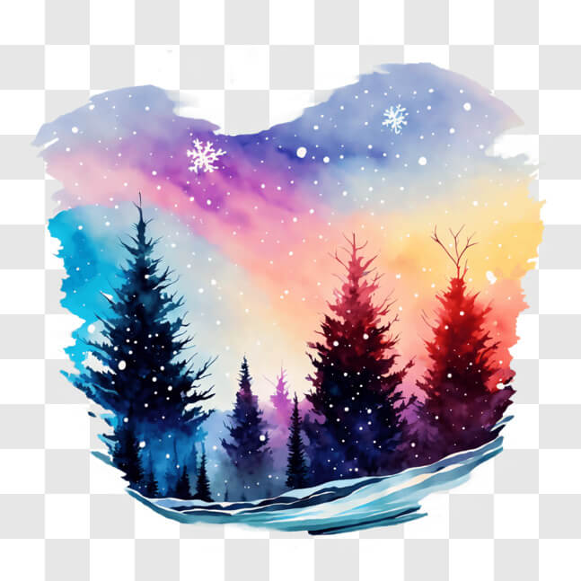 Download Winter Landscape Trees Watercolor Painting with Falling ...