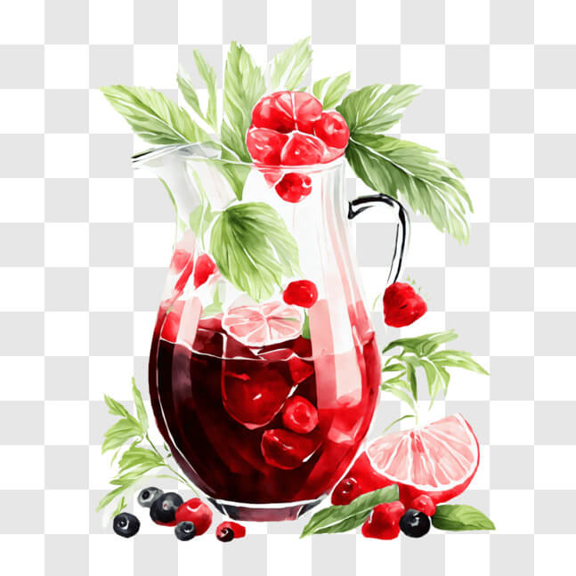 Download Elegant Pitcher of Red Wine with Fresh Berries PNG Online ...