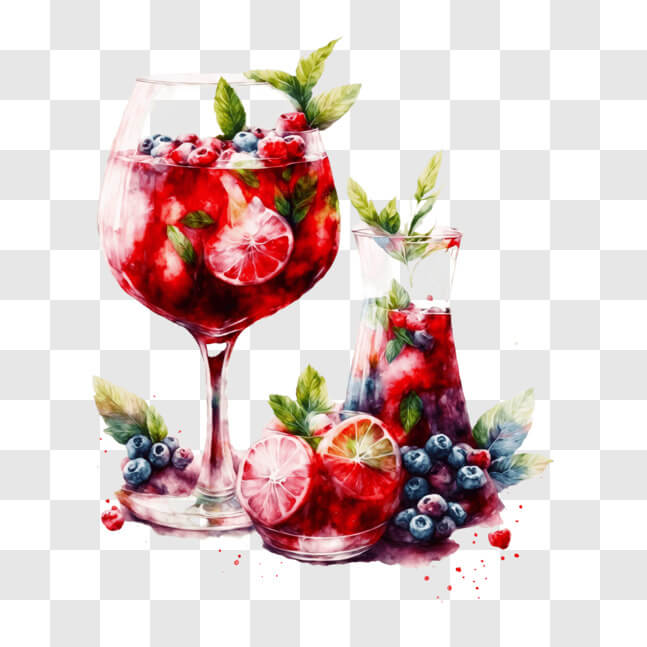 Download Vibrant Watercolor Painting of Glasses with Berries PNG Online ...