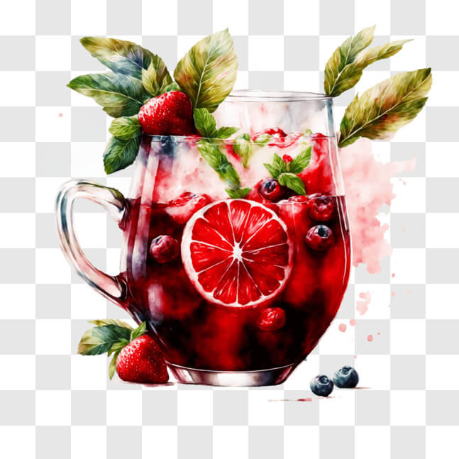 Download Vibrant Red Sangria with Fresh Berries and Orange Slice PNG ...