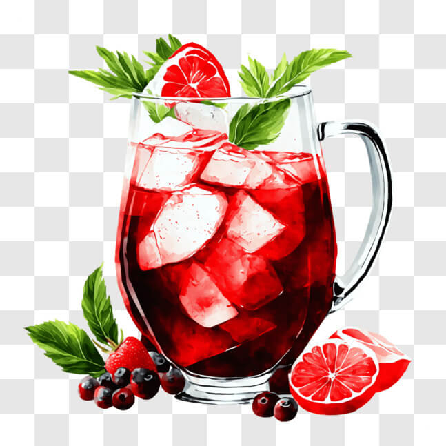 Download Exquisite Glass of Red Wine with Fresh Fruits and Ice PNG ...